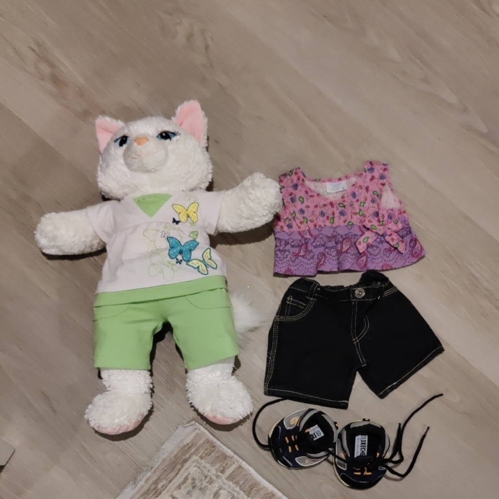 Build A Bear White Plush Cat Plush & Outfit & Sketchers Shoes Trendy Vintage Y2K